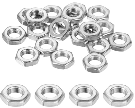 sourcing map M6x0.5mm Hex Nuts, 36Pcs 304 Stainless Steel Metric Fine Thread Hexagon Lock Nuts Fasteners for Machinery Automotive Industrial Use, 10mm / 0.39 Width 3.2mm / 0.13 Height