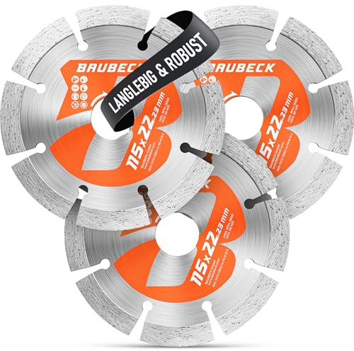 BAUBECK 3 Stk. Diamantscheiben 115mm für Stein, Beton, Leistungsstark kompatibel mit Winkelschleifer von Bosch, Metabo, Diamant Trennscheibe 115 Diamanttrennscheibe 115 Diamant Trennscheibe 115 Stein