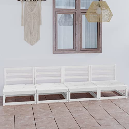 QJBSAVVA Gartensofa 4-Sitzer Weiß Massivholz Kiefer 70x70 cm Modular Gestell Outdoor Balkon Gartenlounge Modern Robust für Terrasse Balkon Garten