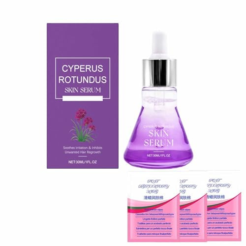 Cyperus Rotundus Skin Serum, Hair Removal Body Oil with 5 Wax Removal Wipes for Moisturizing and Reducing Hair Growth (Combination)