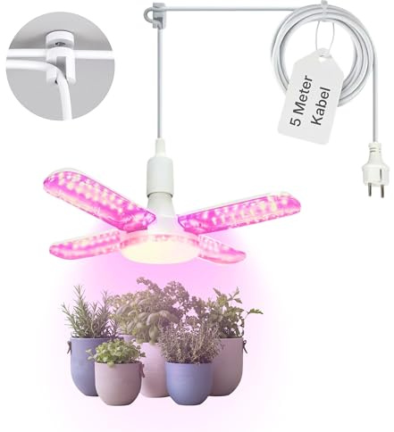 ENVILAR Vollspektrum Pflanzenlampe LED, 275 PPFD, für Zimmerpflanzen | Vollspektrum & Plug & Play: Unterstützt Wachstum und Blüte. Einfach anschließen und dank 5m Kabel flexibel platzieren.