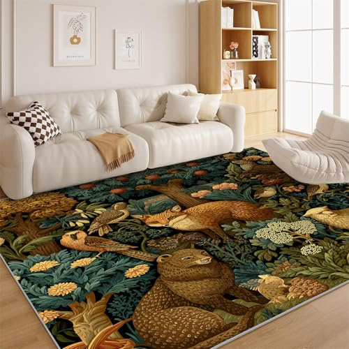 dyausi Vintage Teppich Landhaus – Hütte Wildtiere Wohnzimmer - Dschungel im Landhausstil Carpet Klein, Fußmatte Innen rutschfest für Eingang, Haustür, Türrahmen, Schlafzimmer 60x90 cm - G11