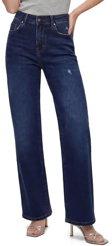 Chasehot Vaqueros Mujer Cintura Alta - Elásticos de Ajuste Preciso, Pantalones Rectos de Mezclilla para Día a Día y Oficina, con Roturas Sutiles, Talla 44 (30 Pulgadas)