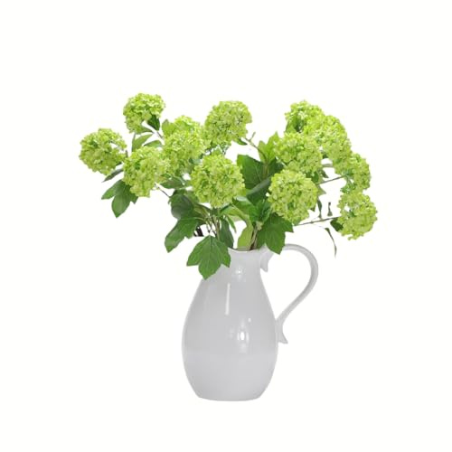 Hydrangea Artificial Flowers Fake Hydrangeas - Silk Flowers 4 Pack 28 Inch Long with 12 Real Touch Blooms, Snowball Viburnum for Wedding and Home Decor (Green)