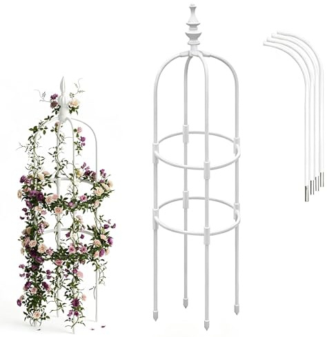Tuteur Plante De Jardin Colonne Rosiers Support pour Plantes Grimpantes 90cm 120cm 180cm Obélisque pour Intérieur Extérieur Fleurs Légumes Fruits(White,W28cmxH120cm)