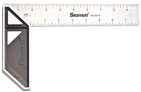 Starrett Carpenter's Try Square with Etched Graduations - 8 Stainless Blade, 2 Cast Aluminum Handle, 1/8 Blade Graduations - K53-8-N