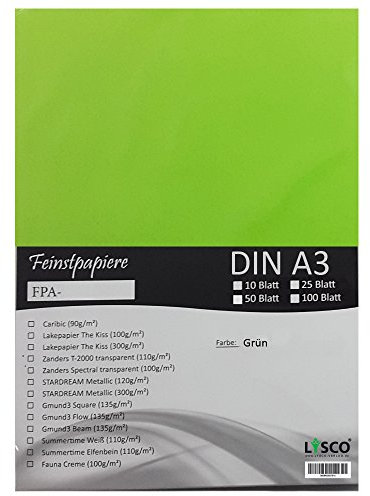 GMUND Transparentpapier DIN A3 Farbe Giftgrün / Grün / LYSCO® Feinstpapierset mit 50 Blatt Inhalt (FPA-123) - bedruckbar, sehr gute Qualität, für Einladungen, als Einlegeblätter für Alben, Fotoalben, Fensterbilder, Bastelarbeiten uvm.