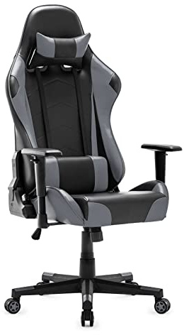 IntimaTe WM Heart Gaming Stuhl, Racing Gamer Stuhl mit Kopfstütze und Lordosenstütze, Ergonomischer Computerstuhl, Bürostuhl mit Hoher Rückenlehne, Drehstuhl Kunstleder PU Sportsitz (grau)