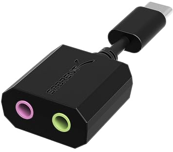SABRENT USB C Externe Soundkarte, USB Typ C auf Klinke 3,5mm, Kopfhörer auf Klinke, Audio zu USB Adapter (AU-MMSC)