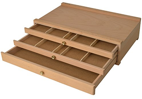 Artina Caja de Madera para Utensilios de Pintura Troyes con 3 cajones 40x10x25cm (AxAxP) - Madera de Haya