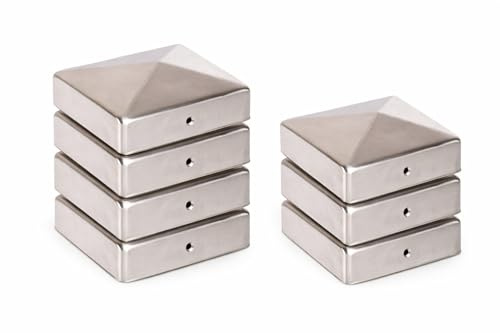 8 x Pfostenkappe Edelstahl Pyramide 91x91 mm – Rostfrei – Für Holzpfosten 90x90 mm – Pfostenabdeckung mit Schraublöchern – Witterungsschutz & Langlebigkeit