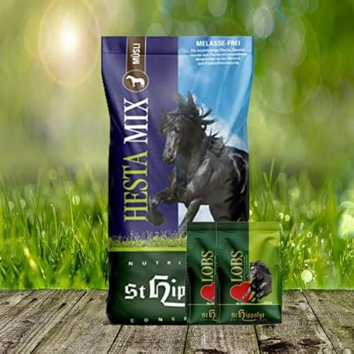 St. Hippolyt Hesta Mix Müsli 20 kg - mit hochverfügbaren Spurenelementen für vitalstoffreiche, haferfreie Ernährung + 2 x 1 kg Belohnungswürfel