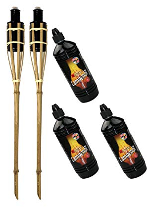 Moritz 2 x bambufacklor fackla 60 cm standard natur 3 x 1 000 ml lampolja trädgårdsfackla oljefacklor trädgårdsdekoration oljelampa gångljus