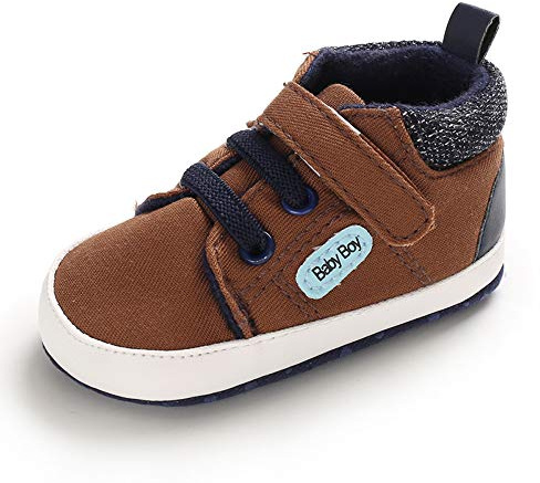 MASOCIO Baby Boy Shoes Infant Toddler First Walking Trainer Prewalker Brown 12-18 Months