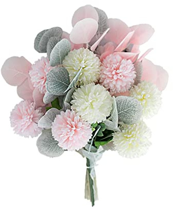 HAOSHICS Flores artificiales, ramo de hortensias falsas, ramo de hortensias sintéticas, flores de seda con hojas para bodas, fiestas, hogar, oficina, florero, decoración (rosa)