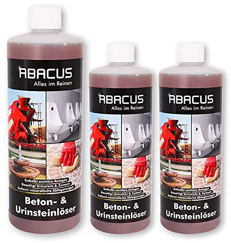 ABACUS® Urinsteinlöser | extrem starker Urinsteinentferner | WC Spezialreiniger | Urinal-Reiniger | Kalklöser | Kalksteinentferner | Kalkentferner | Urinlöser | Urinentferner – 3x 1000 ml (7695.3)