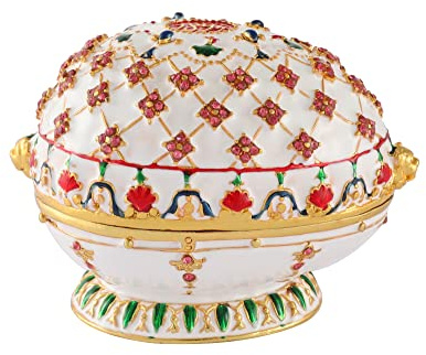 QIFU Hand Painted White Easter Egg Figurine Trinket Box Hinged, Unique Gift for Family