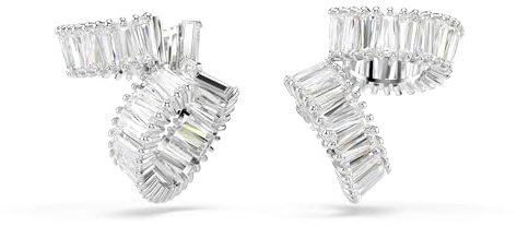 Swarovski x Ariana Grande Pendientes Ear Cuff, Ear Cuff con Dos Llamativas Bandas, Engastados con Swarovski Zirconia Transparentes en Talla Baguette, Baño de rodio, Blancos