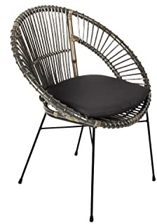 SAM Rattanstuhl Genua, Farbe Anthrazit, inklusive Sitzkissen | Korbstuhl mit Metallfüßen, Geflechtstuhl/Eisenstuhl im Retro-Design, Esszimmerstuhl mit Armlehnen