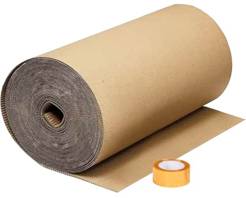 packer PRO Rollo de Cartón Ondulado de 90cm x 25m y Cinta Adhesiva de 50mm x 120m, perfecto para Embalaje Cajas Carton