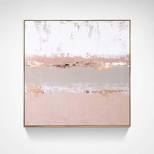 Acrylbilder Auf Leinwand Handgemalt, Weiße Rosa Textur, Farblich Passend Zu Grauen Streifen, Minimalistisch, Abstrakt, Modern, Rahmenlos, Original Vvvnted Ölgemälde Auf Leinwand Für Familienwan