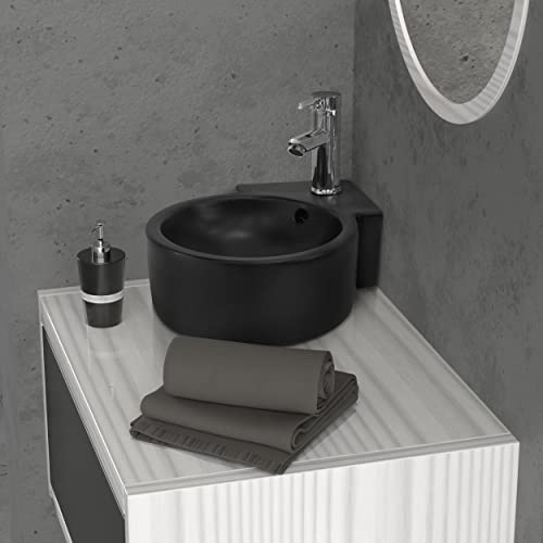 ML-Design Lavabo da Appoggio in Ceramica 45 x 36 x 13 cm Nero Opaco Lavandino con Troppopieno Montaggio a Parete Lavello ad Angolo per Bagno Design Moderno Angolare