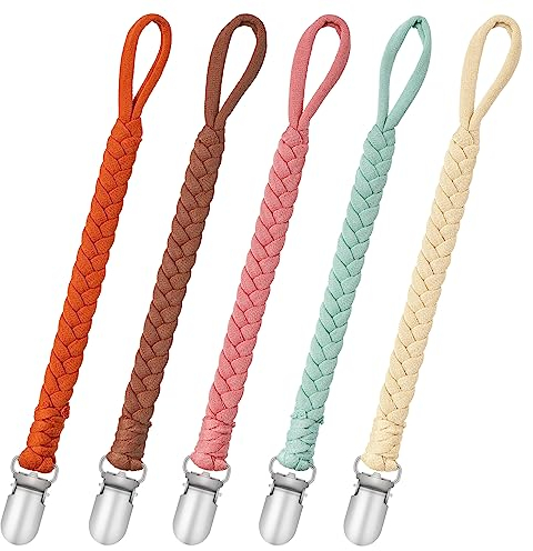 CLDY Schnullerkette Baby for Junge, 5 Stücke Schnuller Halter Leinen Set, Baumwolle Schnullerband Mädchen und Jungs Schnullerketten Clips, nuggikette, Passt Alle Baby Zahnen Spielzeug/Baby Dusche