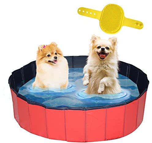 Lendo Online - Hundepool- Bad für Hunde - Hundebecken - Tierbecken - Aufstellbecken - zusammenklappbar - PVC - Rot/Blau- Inklusive Hundebürstenkamm (120x120x30cm Rot)