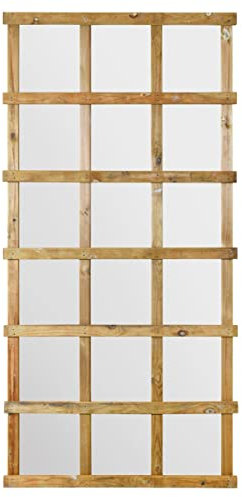 MIRROROUTLET The Trellis - Outside Scandinavian Redwood Garden Wall Fence Mirror 71 X 35 (179.5CM X 89.5CM) Mirror Glass with Wood Trellis Outer. Exclusive, Brown