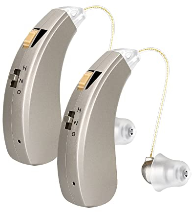 Amplificatore acustico ricaricabile, amplificatore uditivo BTE, 2 unità, Sinistra e Destra, Retroauricolare, Uso semplice, discreto, Manuale spagnolo, Cancellazione Rumore, Batteria Lunga Durata, ST01