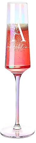 ukgiftstoreonline Personalised Floral Alphabet and Name Rainbow Colourful Iridescent Champagne Flute Prosecco Glass Gift