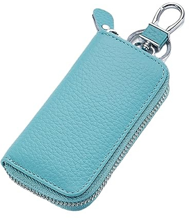 Yizelli Portafoglio Portachiavi in ​​Pelle Unisex con Gancio in Metallo Custodia Portatile Universale Porta Chiavi con Cerniera per Uso Domestico (Blu Cielo)