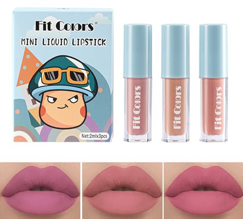 3Pcs Matte Lip Gloss Set, Black lipstick Matte Liquid Lipstick Set, Lip Stain Long-Lasting Waterproof Lipgloss, Makeup Gift Nude Lipsticks Set(2)