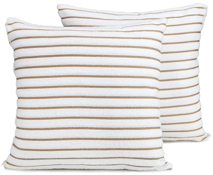 Black & White Brands Brazilian Beach/Pool Towel Pillow Case 17.7x17.7 - Ultimate Absorbent Luxury 100% Cotton Wave (2 Pillow Cases, Tan Poly Pinstripe)