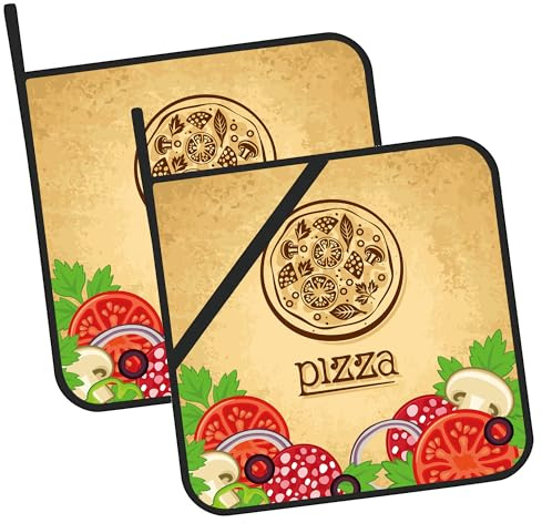 Vintage-Pizza-Topflappen, 2er-Set, hitzebeständige Topflappen für Mikrowelle, Kochen, Backen, Ofenendgerichte und Grill-Geschenke für Frauen