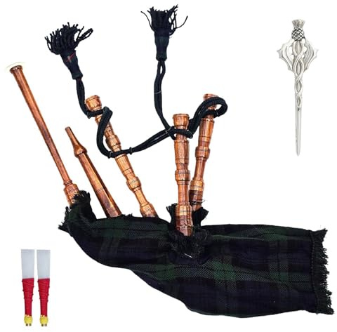 Bagpipe for Kids Children Bagpipes Playable - Scottish Black Watch Tartan Cover Free Reeds & Thistle Pin