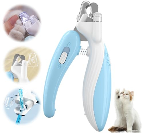 Recitem Haustier Nagelknipser mit LED-Licht, Nagelknipser Krallenschneider, Krallenschere für Katzen Hunde, Nagelschneider Scharfe Klinge Sicheres für Mittlere Kleine Haustiere Krallenpflege (1 Blau)