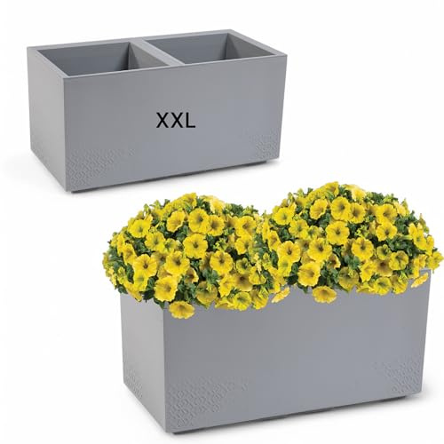 Blumenkübel Blumentopf Quadratisch mit Rollen sehr Dekorativ (Grau, XXL)