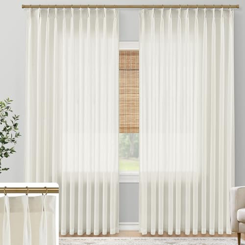 SHINELAND Plissee-Vorhänge, 244 cm lang, extra breit, 2-teiliges Set, Plissee-Vorhänge für Wohnzimmer, durchscheinend, lichtfilternd, cremefarben, 2,4 m, 2,4 m von Decke bis Bodenlänge