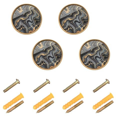 ODAWA Runde Schubladenknöpfe mit Marmor-Wirbeln, Schubladengriff, Kommodenknöpfe mit Schrauben, Schubladenknöpfe für Schranktür, Kommode, Schublade (32 mm, 4 Stück)