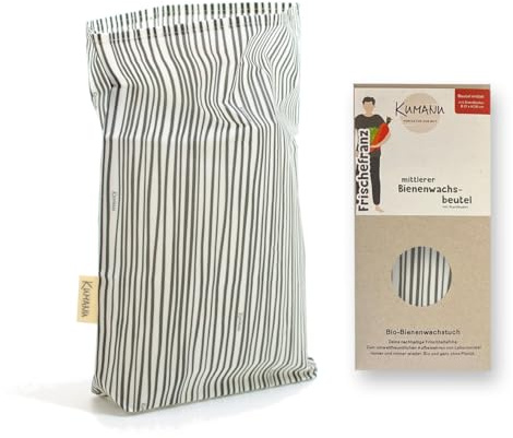 Kumanu | ekologisk bivaxduk – påse färsk frans medium | H 28 cm x B 22 cm med stativ | håll naturlig och plastfri fräsch | handgjord i tyrolen (ränder)