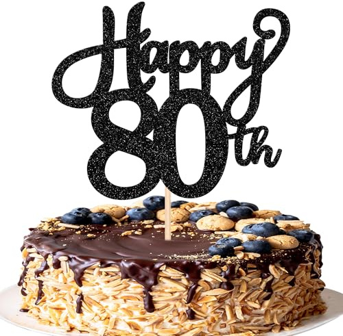SYKYCTCY 1 Pack Happy 80th Cake Topper Glitter Number 80 Eighty Birthday Cake Pick Decorations for Cheers to 80 Years Old 80th Birthday Wedding Anniversary Party Supplies