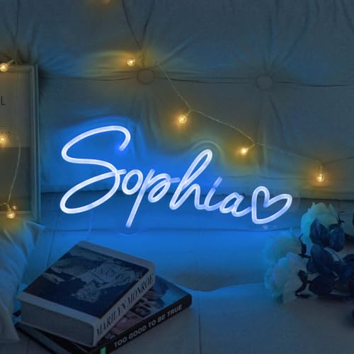 Personalisiertes Neonlicht Mit Name Neon Schild Leucht Leuchtschilder LED Helligkeit Einstellbar Dekoration Party Hochzeit Weihnachten Geburtstag Abschlussball Bar Wand Deko USB Neon Signs (Blau)