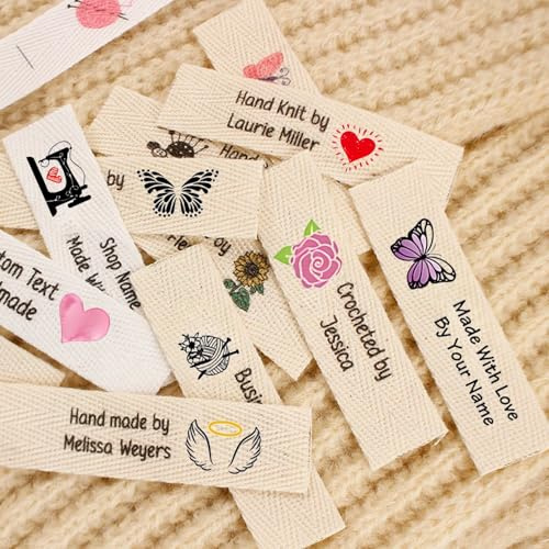 MINXLTD Personalisierte Twill-Etiketten für Kleidung, Stoffetiketten, personalisierte Twill-Etiketten, 50 Stück