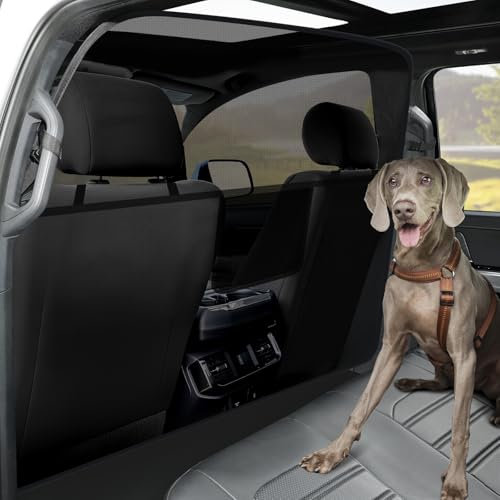 Mixsuper Dog Car Barrier, 61.4 Wide, Car Divider for Trucks, Large SUV, One-Piece Escape-Proof Back Seat Mesh Dog Car Net Barrier Black