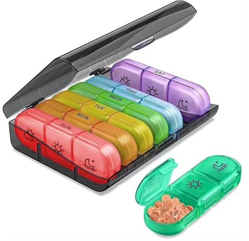 YADOBIG Pilulier Semaine Matin Midi Soir, Pilulier Semainier Francais, Piluliers Medicaments 7 Jours, Pill Box 3 Compartiments, pour Vitamines, Suppléments