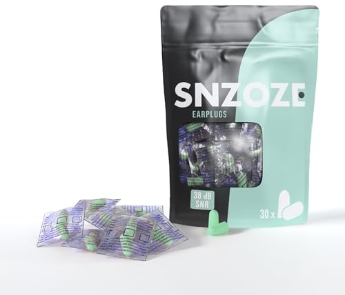 SNZOZE Ultra Soft Foam Ear Plugs, Perfect for Sleeping, 38dB SNR, Individually Wrapped, One Size (Mint Green, Pack of 30 Pairs)