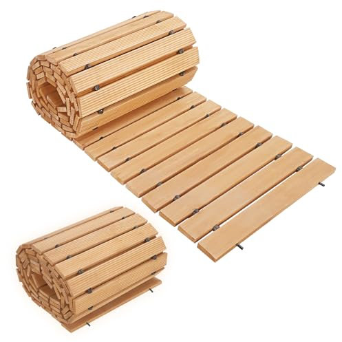 joukares 12ft Wooden Garden Walkway, Roll Out Outdoor Pathway Mat, Portable Wooden Deck Paths, Natural CedarWood Boardwalk for Patio Lawn Backyard Beach Yard Landscaping Events 1 Set