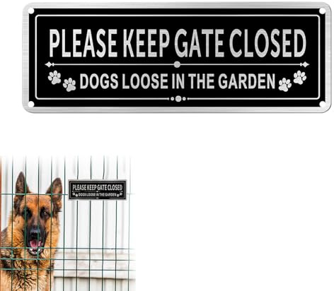 Please Close the Gate Sign, Dog Signs for Gates, Fade Resistant Keep Gate Closed Sign Dogs, Please Shut the Gate Signs Easy to Install and Read, Indoor/Outdoors Use (Black)