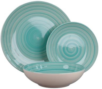 MA MAISON Servizio Piatti da Tavola Set 18 Pezzi per 6 Persone - Piatto in Ceramica Verde Acqua